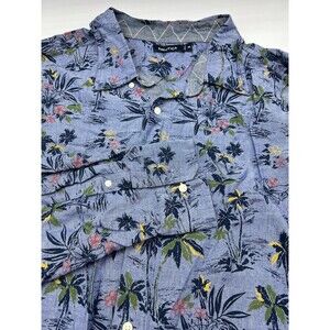 Nautica Mens 3XL Classic Fit Button Up‎ Shirt Blue Red Yellow Hawaiian Floral